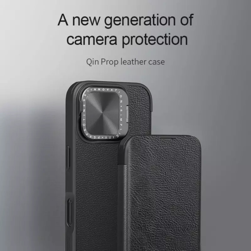 NILLKIN θήκη Qin Prop Leather για iPhone 16, δερμάτινη, μαύρη NILLKIN θήκη Qin Prop Leather για iPhone 16, δερμάτινη, μαύρη
