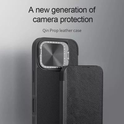 NILLKIN θήκη Qin Prop Leather για iPhone 16 Pro, δερμάτινη, μαύρη NILLKIN θήκη Qin Prop Leather για iPhone 16 Pro, δερμάτινη, μαύρη