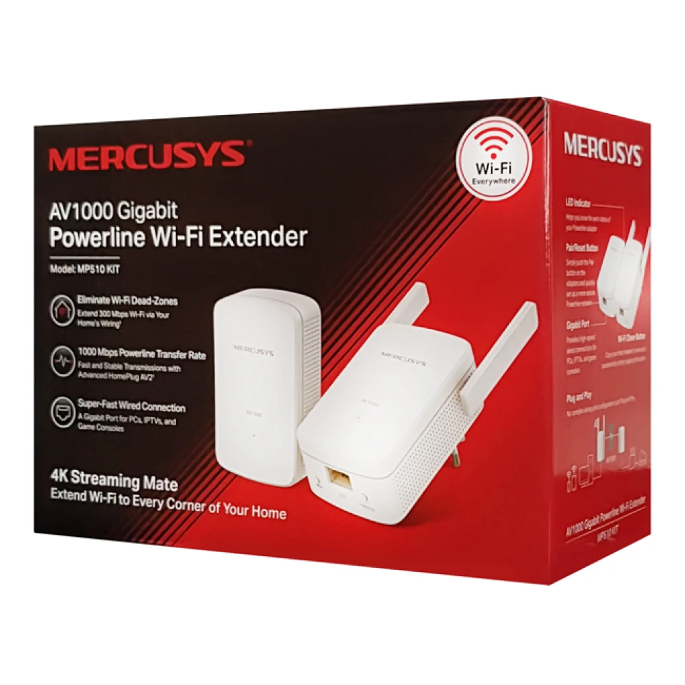 MERCUSYS Powerline Extender MP510 Kit, AV1000 Gigabit, WiFi, Ver: 1.0 MERCUSYS Powerline Extender MP510 Kit, AV1000 Gigabit, WiFi, Ver: 1.0