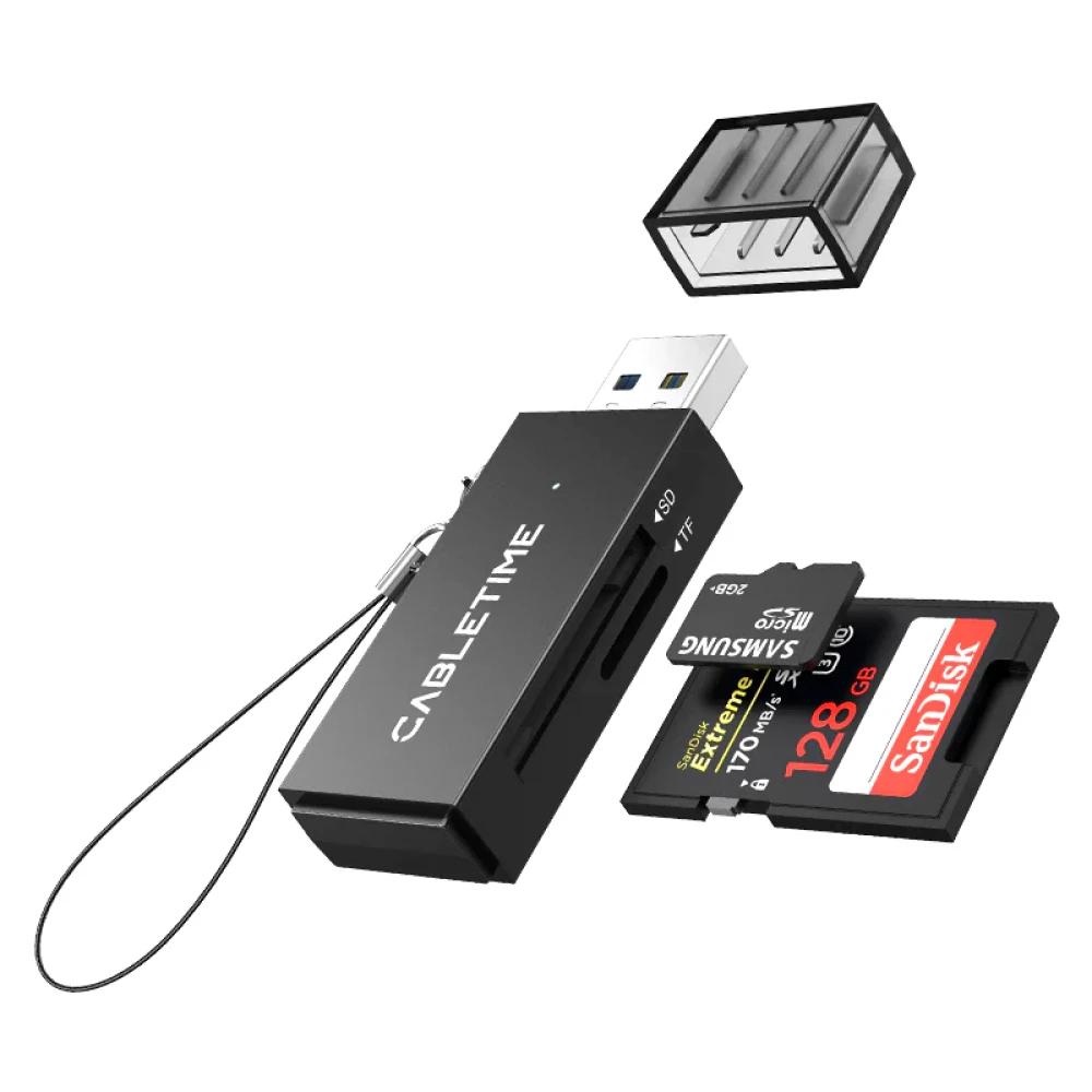 CABLETIME card reader CT-ASD3-PB για SD & micro SD, USB, 5Gbps, μαύρο CABLETIME card reader CT-ASD3-PB για SD & micro SD, USB, 5Gbps, μαύρο