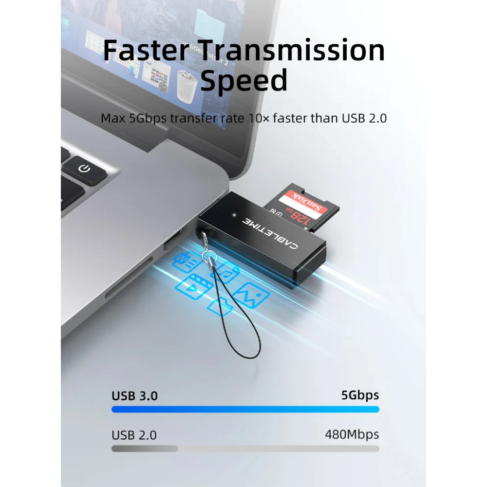 CABLETIME card reader CT-ASD3-PB για SD & micro SD, USB, 5Gbps, μαύρο CABLETIME card reader CT-ASD3-PB για SD & micro SD, USB, 5Gbps, μαύρο