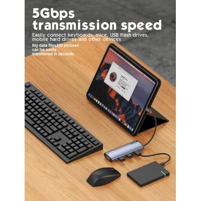 LDNIO docking station DS-16H, 6 θυρών, USB-C σύνδεση, 4K, 100W PD, γκρι LDNIO docking station DS-16H, 6 θυρών, USB-C σύνδεση, 4K, 100W PD, γκρι