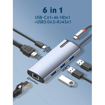 LDNIO docking station DS-16H, 6 θυρών, USB-C σύνδεση, 4K, 100W PD, γκρι LDNIO docking station DS-16H, 6 θυρών, USB-C σύνδεση, 4K, 100W PD, γκρι